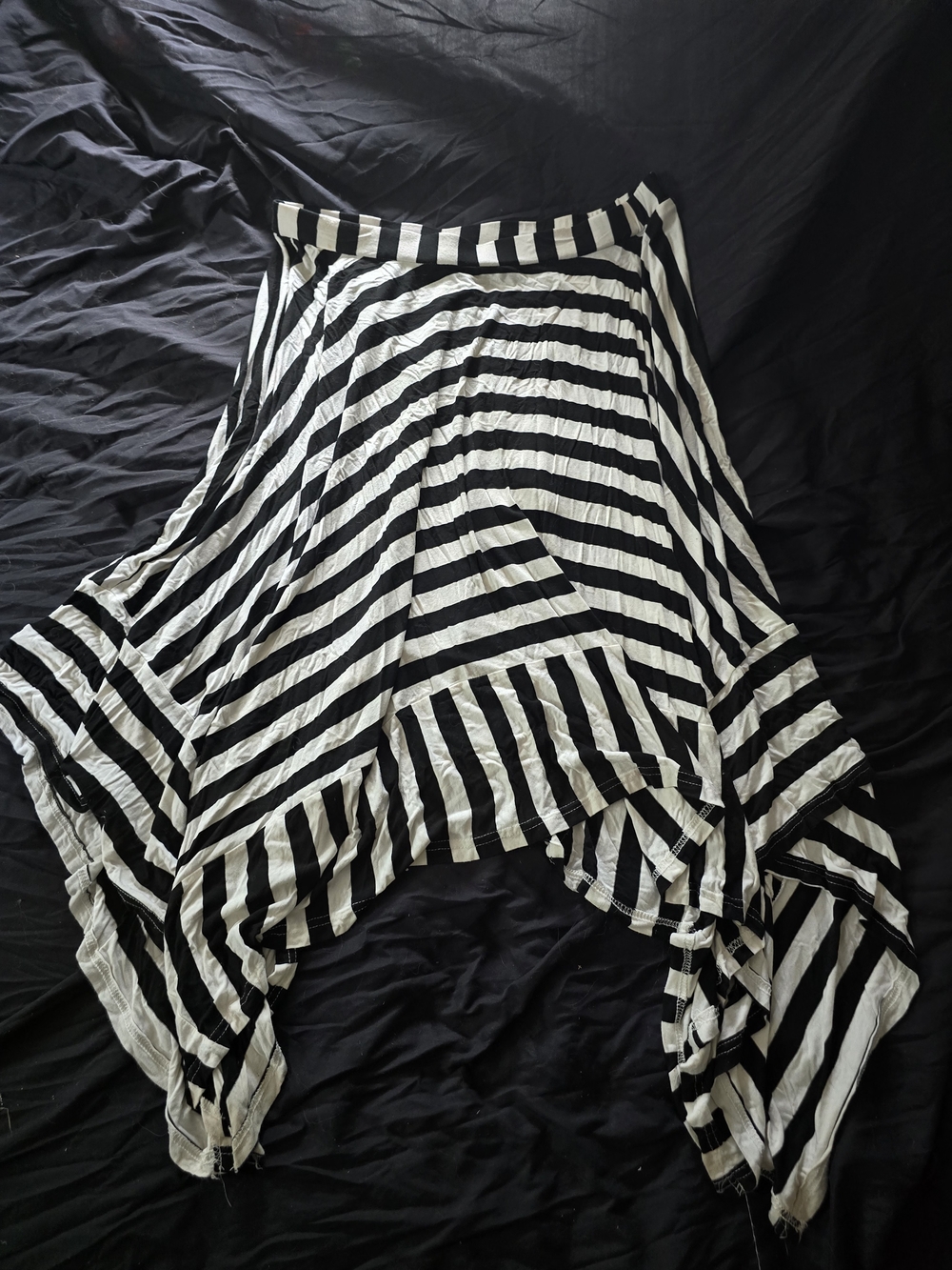 Black & White Striped Asymmetrical Handkerchief Hem Skirt